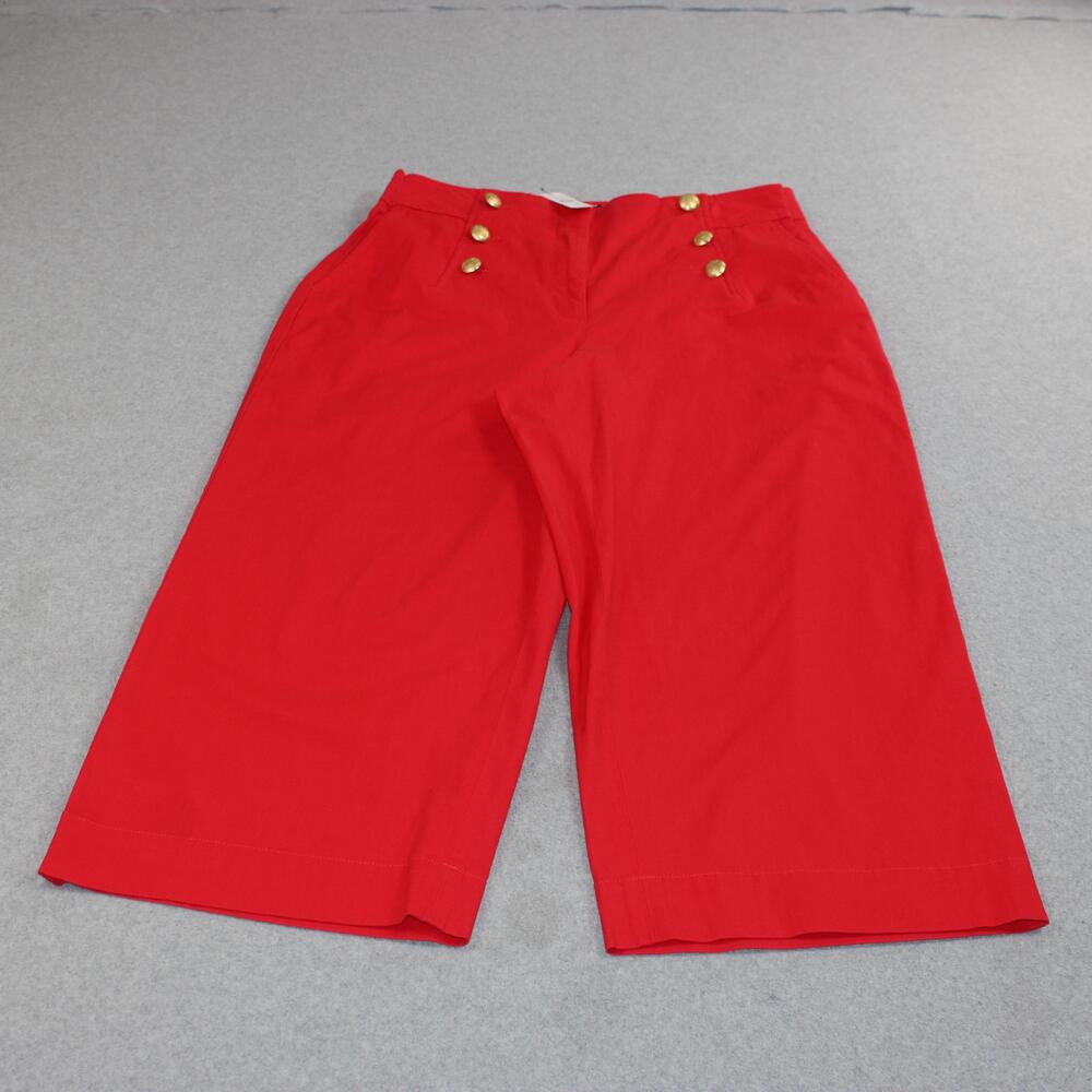 Talbots Pants Women 12 Red Wide Leg Crop Sailor Gold Button Nautical Heritage
